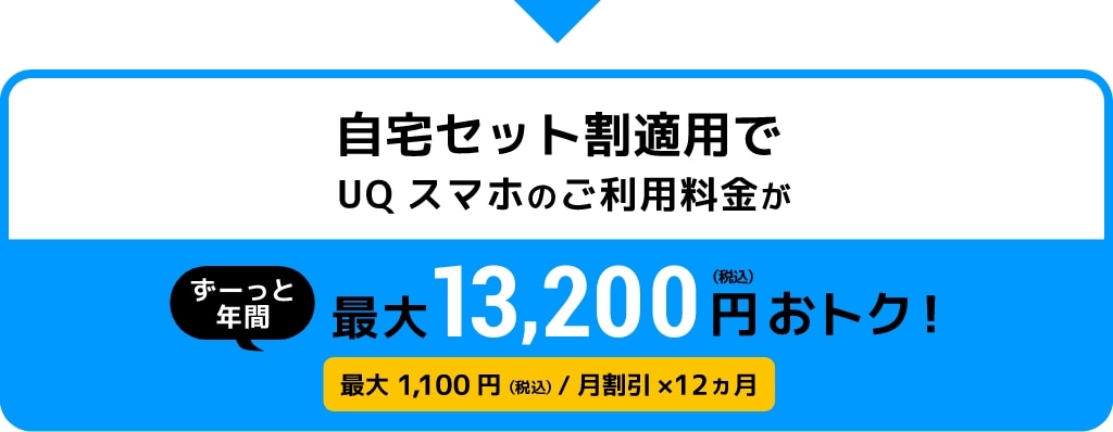 自宅セット割適用でuqスマホのご利用料金がずーっと年間最大13,200円（税込）おトク!